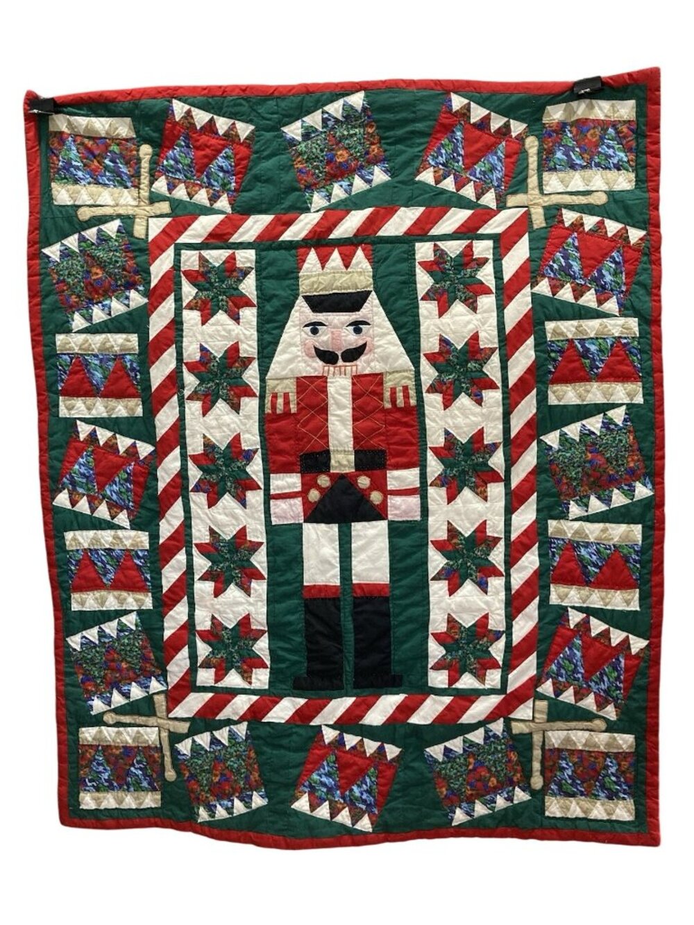 Vtg American Pacific Christmas Hand Quilted Patchwork Throw Wall Hanging 58x48
